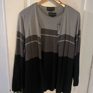 August Silk Gray and Black Two Piece Sweater Cami and Matching Cardigan